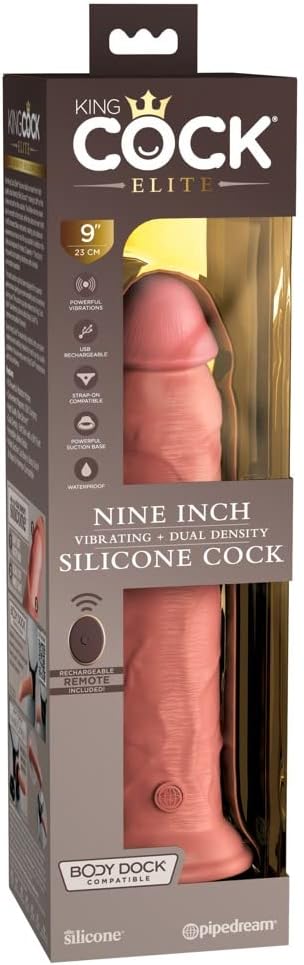King Cock Elite 9" Vibrating Silicone Dual Density Cock Dildo - Light Flesh (with Remote)