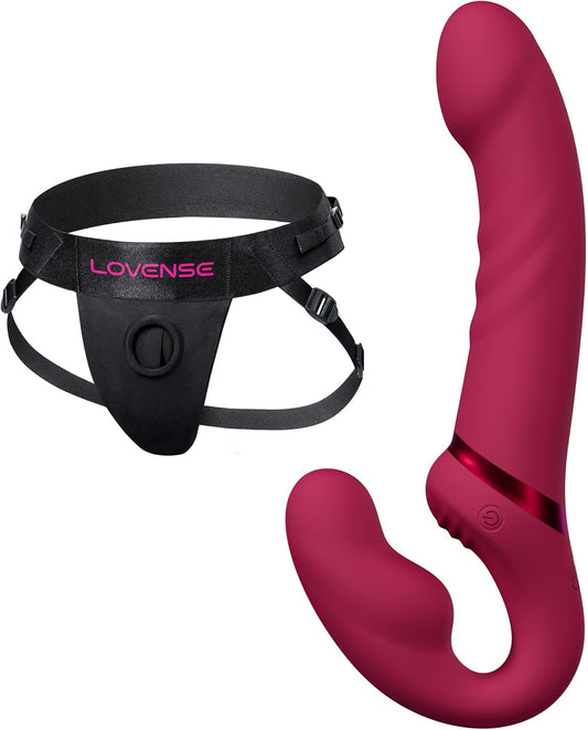 LOVENSE Lapis Strapless Strap on Dildos Double-Ended G Spot Vibrator Adult Toy for Couple Pegging+LOVENSE Harness Belt for Lapis Strapless Strap-On