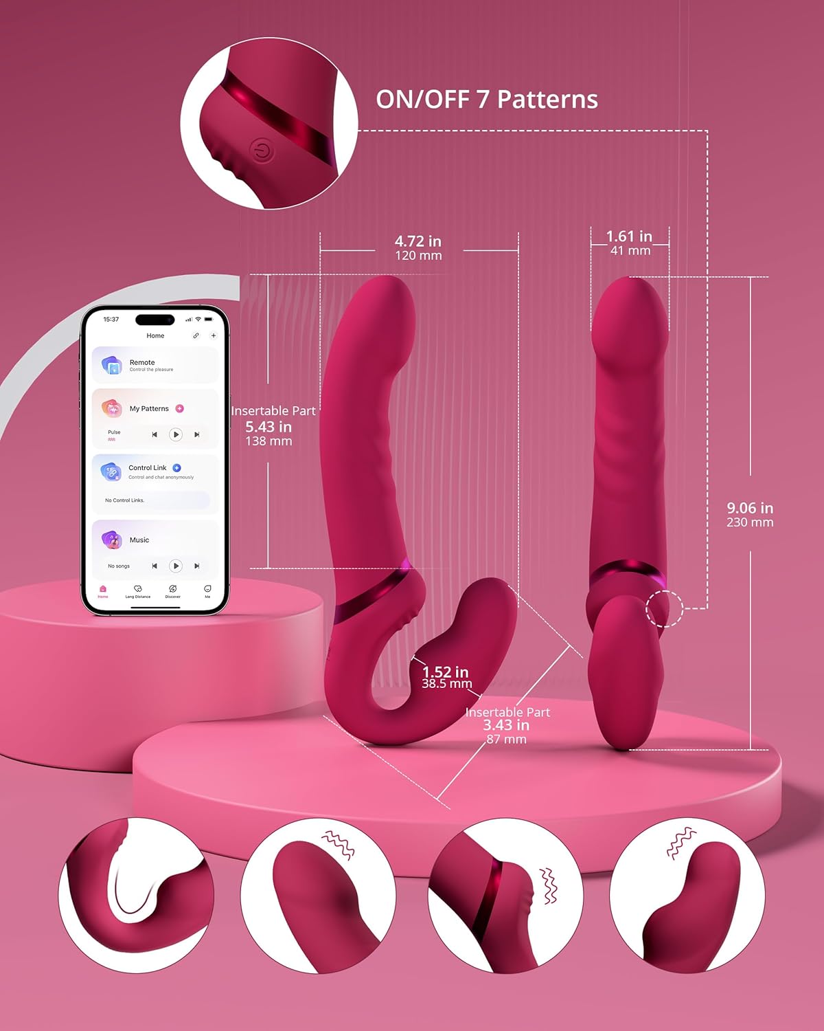 LOVENSE Lapis Strapless Strap on Dildos Double-Ended G Spot Vibrator Adult Toy for Couple Pegging+LOVENSE Harness Belt for Lapis Strapless Strap-On