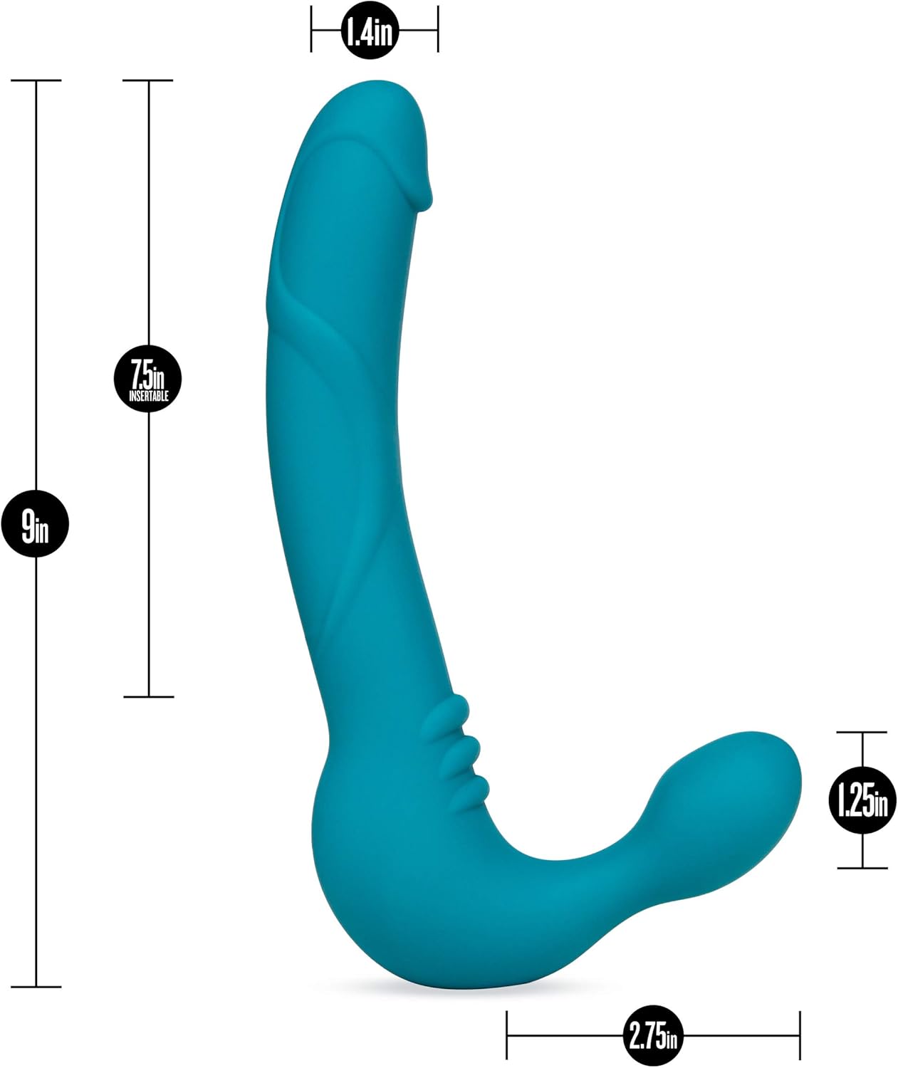 Blush Temptasia Luna 9" Silicone Curved Vibrating Dildo, Strapless Double Ended Cock, Rechargeable, Waterproof, Intense Deep Down Anal & Vaginal...