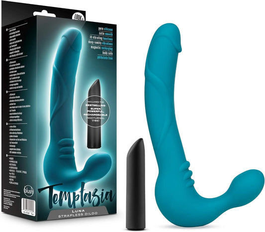Blush Temptasia Luna 9" Silicone Curved Vibrating Dildo, Strapless Double Ended Cock, Rechargeable, Waterproof, Intense Deep Down Anal & Vaginal...
