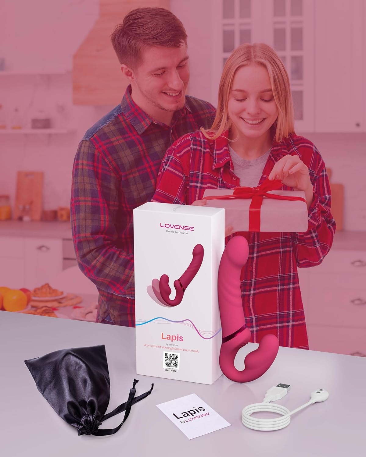 LOVENSE Lapis Strapless Strap on Dildos Double-Ended G Spot Vibrator Adult Toy for Couple Pegging+LOVENSE Harness Belt for Lapis Strapless Strap-On